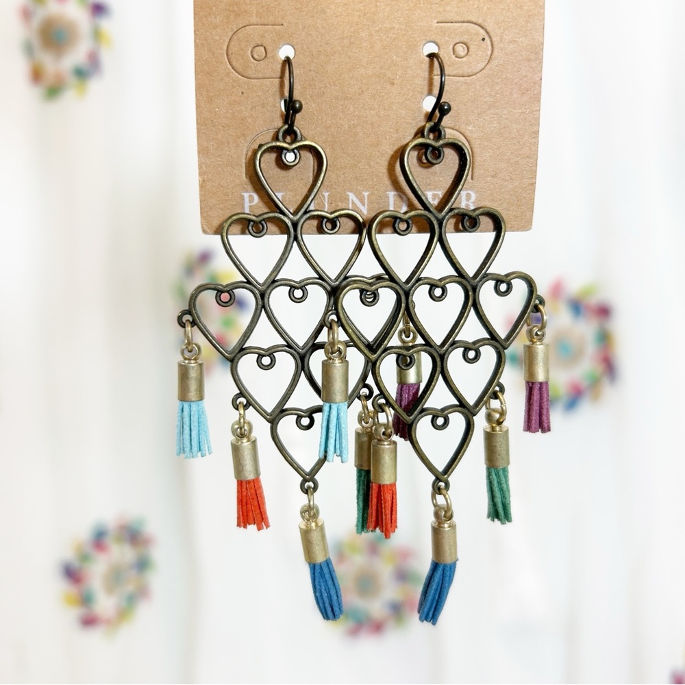 ♥️ HEART Chandelier Colorful Earrings With Mini Tassles - Picture 5 of 7